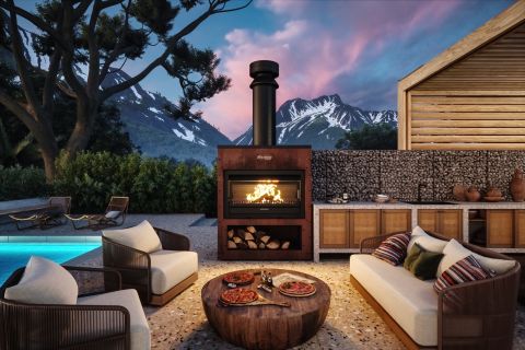 Matakana Corten Cabinet - Evening Render